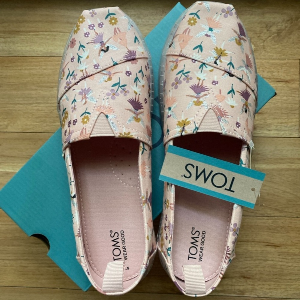 New TOMS Shoes Size 5.5 YOUTH Big Kids Girls Alpargata Glitter Fairy Garden - Picture 9 of 12